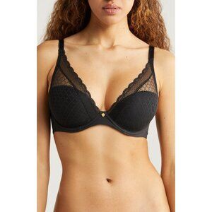 🆕CHANTELLE Norah Chic Plunge T-Shirt Underwire Bra 34DDDD Black #16MNA